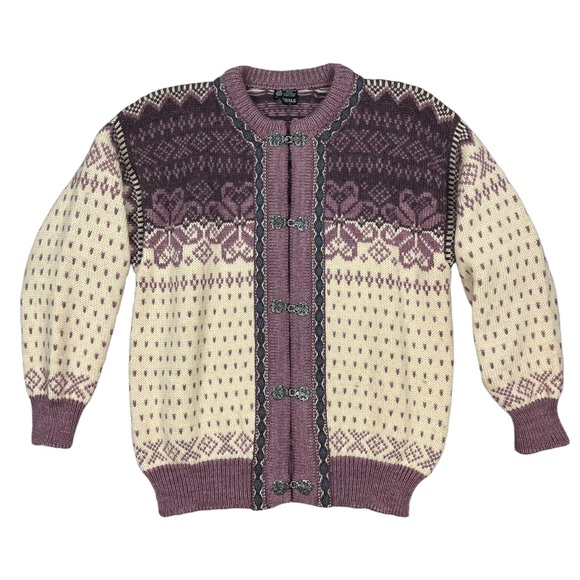 Vtg Dale Of Norway Fair Isle Sweater Pewter Clasps Lilac Cream Sz Sm - Picture 1 of 4